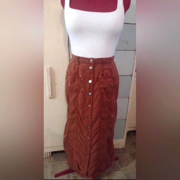 Beautiful France 🇫🇷 Brown Jevns Votre Nom Button High Waisted Maxi Skirt L XL - Picture 4 of 8